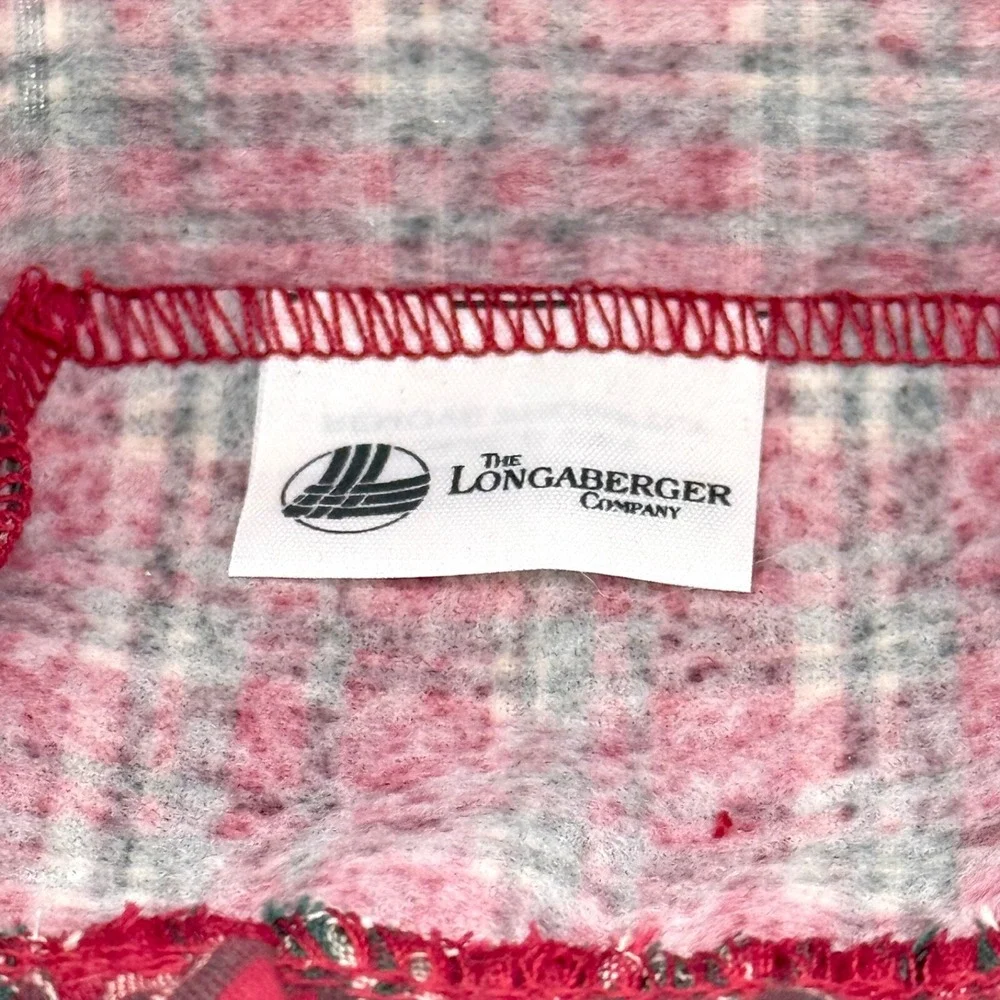 Longaberger 1994 Small Rectangular Basket w/ Leather Handles, Plaid Ruffled Line